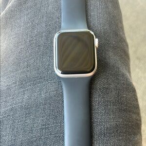 Smart Wearable with Silver Case and Gray Band
